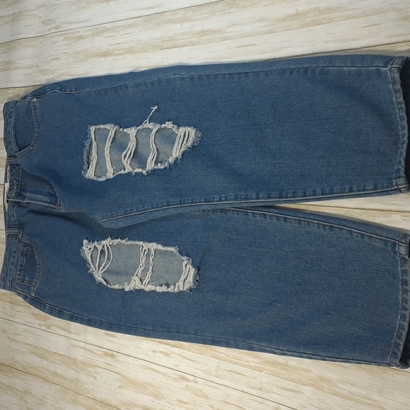 Denim Blvd Los Angeles Distressed Leg Cropped Blue Jeans Size L Waist 32 - Picture 8 of 16